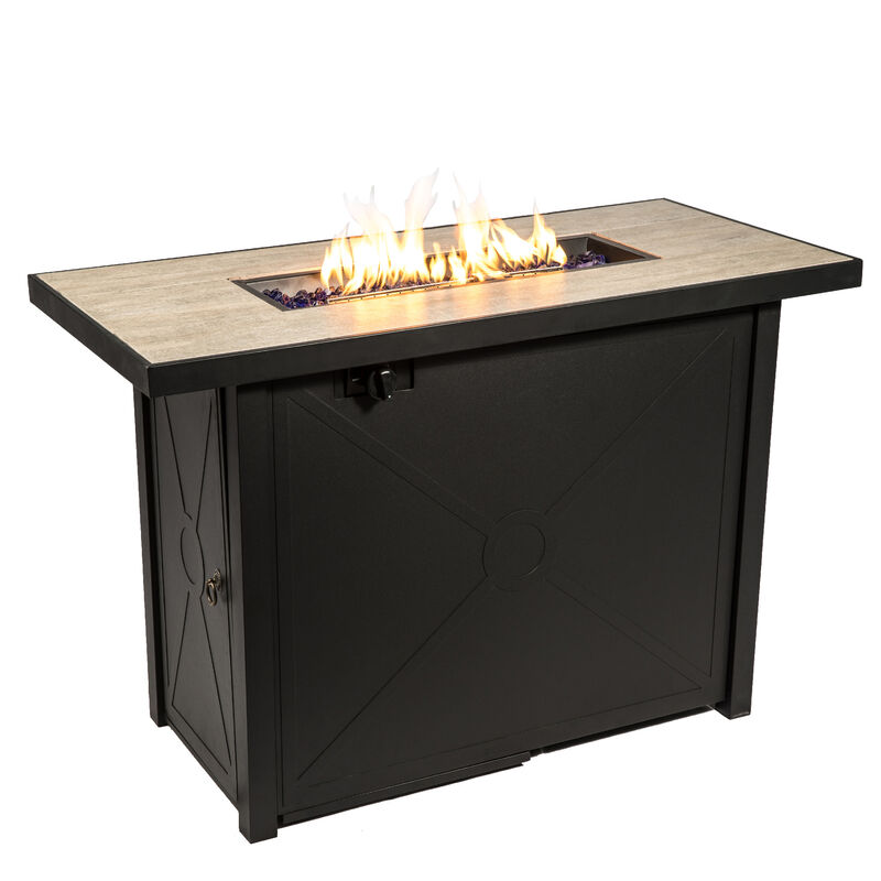 Outdoor Propane Gas Fire Pit Table with a Metal Base, Black/Stone image number 2