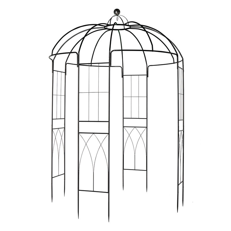 Decorative Wrought Iron Gazebo Arch, Elegant Metal Pavilion for Courtyard & Backyard