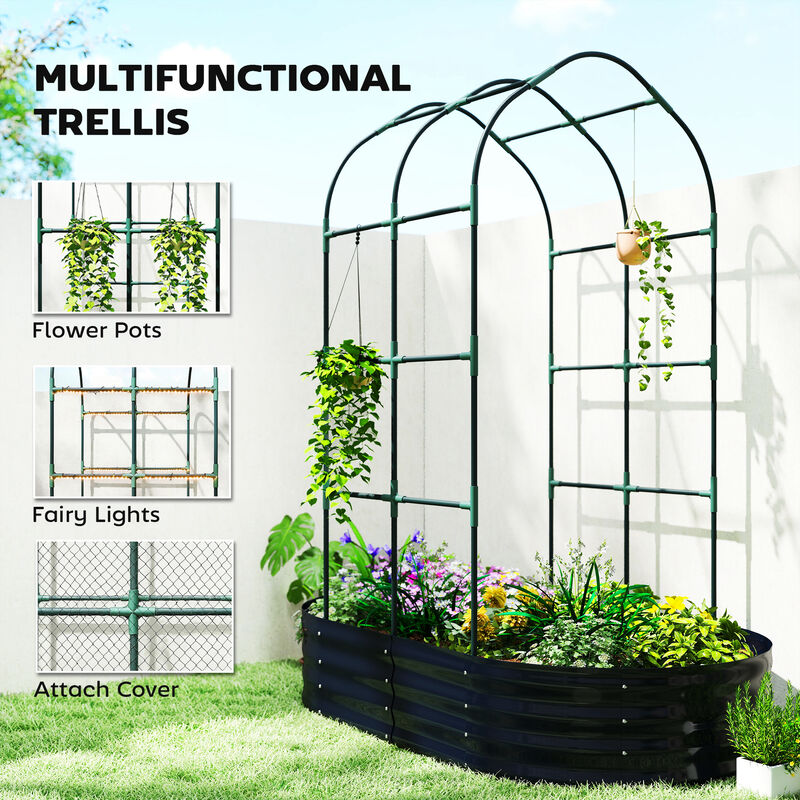Hivvago Raised Metal Planter Box with Arched Trellis for Climbing Plants image number 4