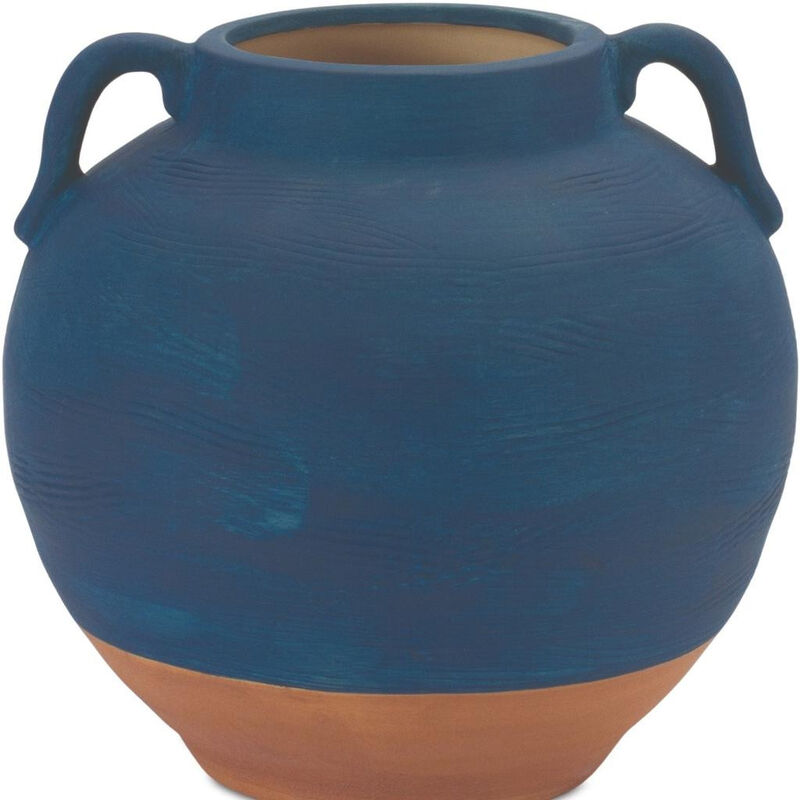 HomeRoots 7" Blue And Terra Cotta Ceramic Round Urn image number 2
