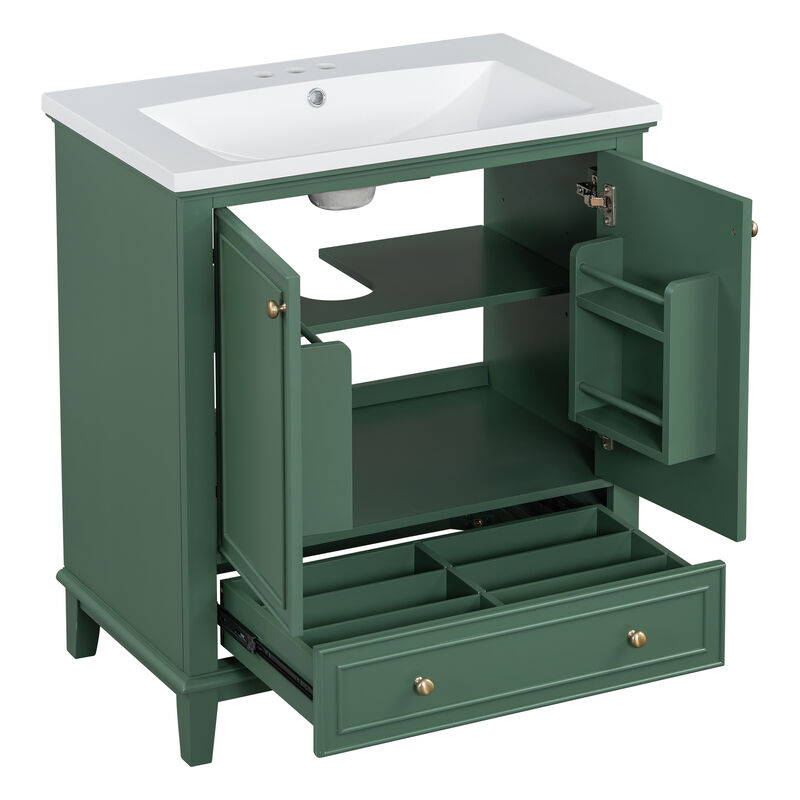 Whisen Vintage Bathroom Vanity with Sink Combo, Multi-functional Bathroom Cabinet with Doors and Drawer - Gray