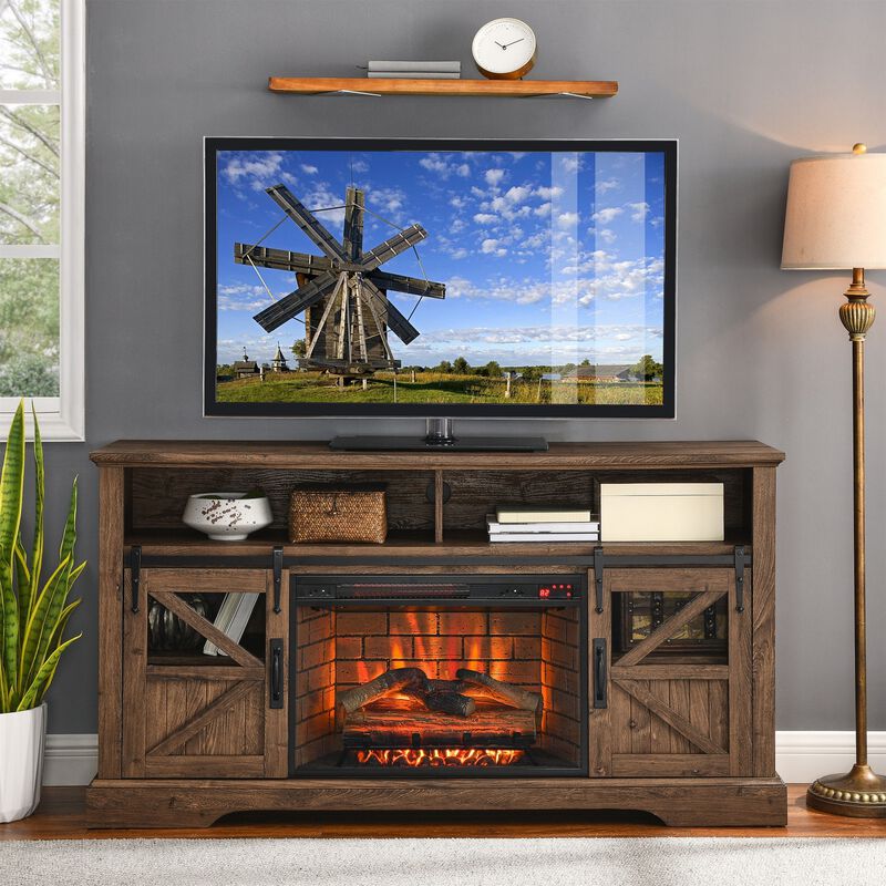 MONDAWE 60 Inch Electric Fireplace  Entertainment Center With Door Sensor
