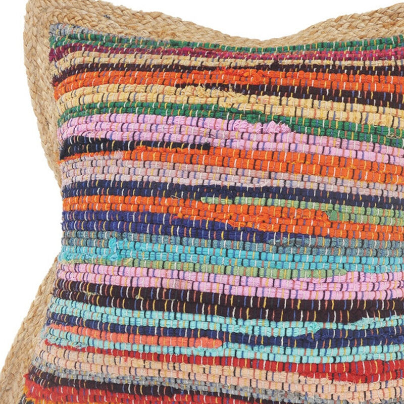 HomeRoots Set of Two 20" Blue Red And Natural Striped Cotton And Jute Throw Pillows image number 3