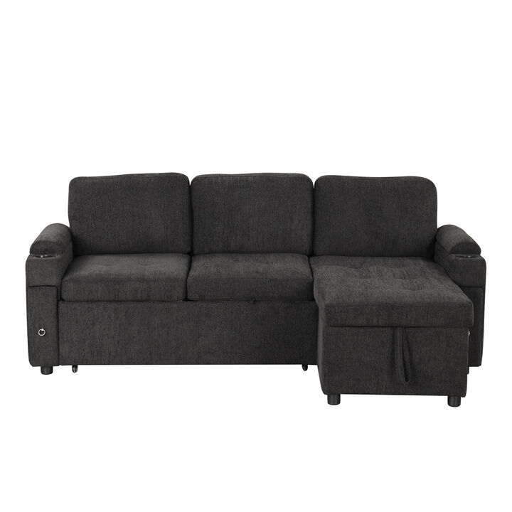 Frakip L‑Shaped Chenille Pull‑Out Sleeper Sectional Sofa