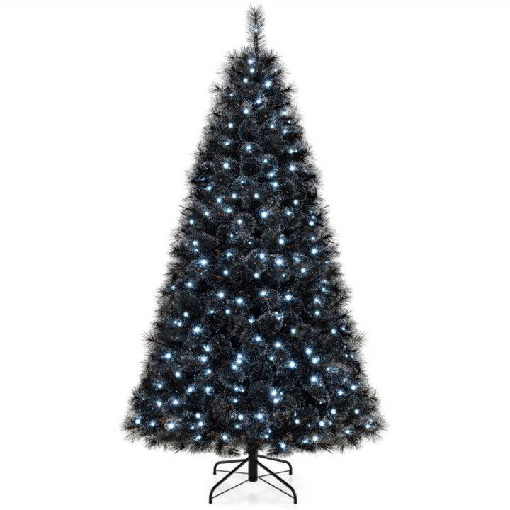 7ft Black Halloween Christmas Tree with PVC Branch Tips and 320 White LED Lights