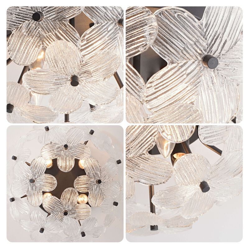 Estrella Modern 3-Light 16" Black Clear Glass Flower Flush Mount image number 5