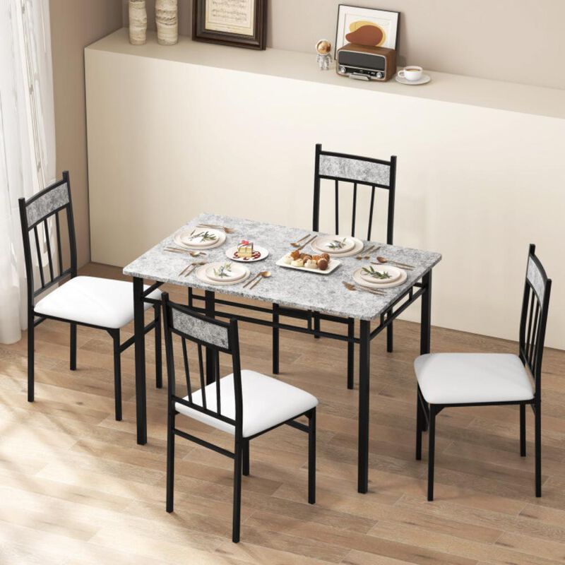 Hivvago 5 Pieces Faux Marble Dining Set Table with Solid Steel Frame