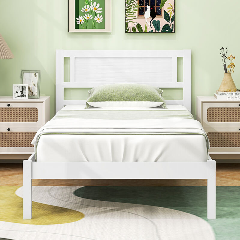 Solid Wood Bed Frame with Headboard and Durable Wooden Slats for Mattress