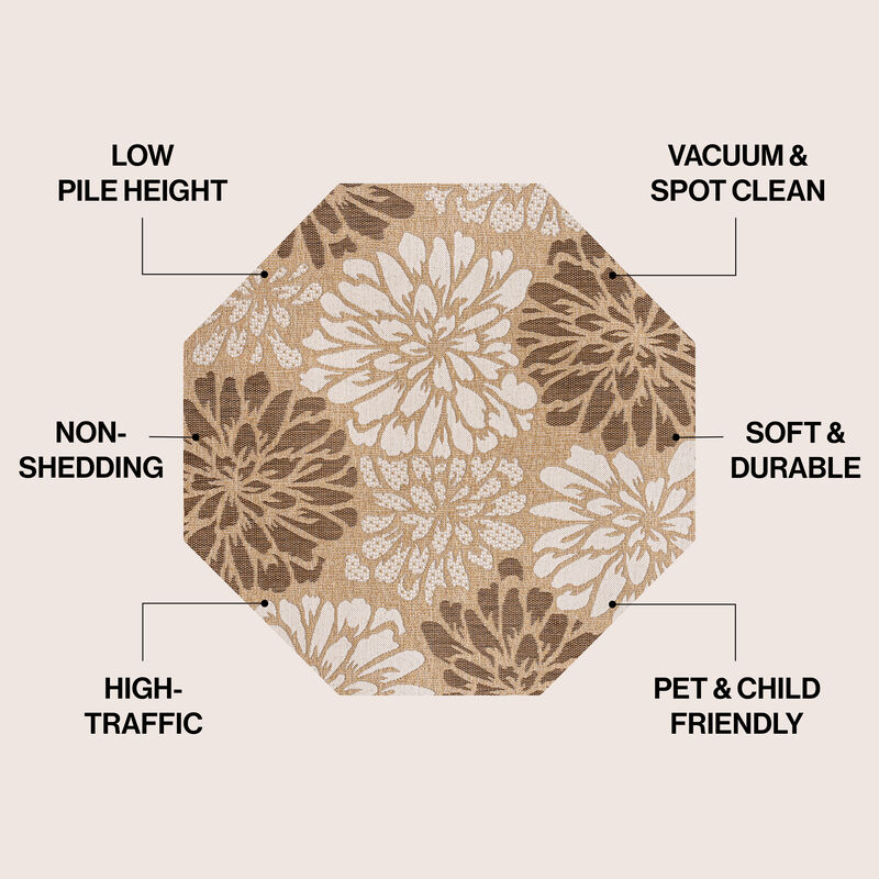 Zinnia Modern Floral Textured Weave Octagon Indoor/Outdoor Area Rug