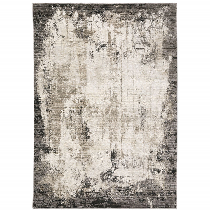 3 X 5 grey Ivory charcoal Tan Black And Beige Abstract Power Loom Stain Resistant Area Rug