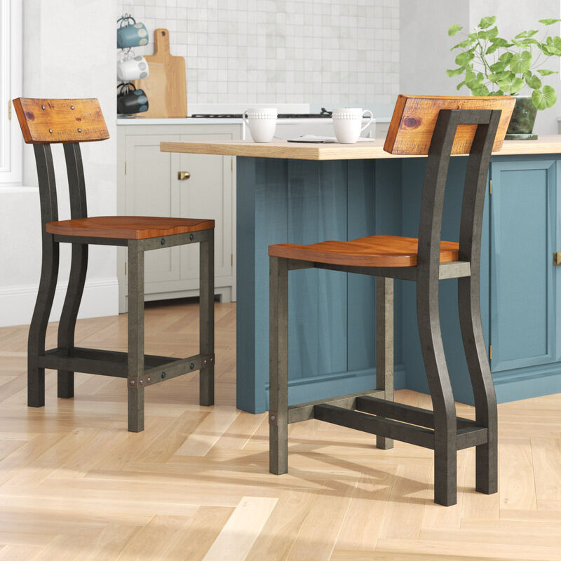 Streamdale 2 Piece Set Rustic Brown & Gunmetal Counter Chairs image number 6
