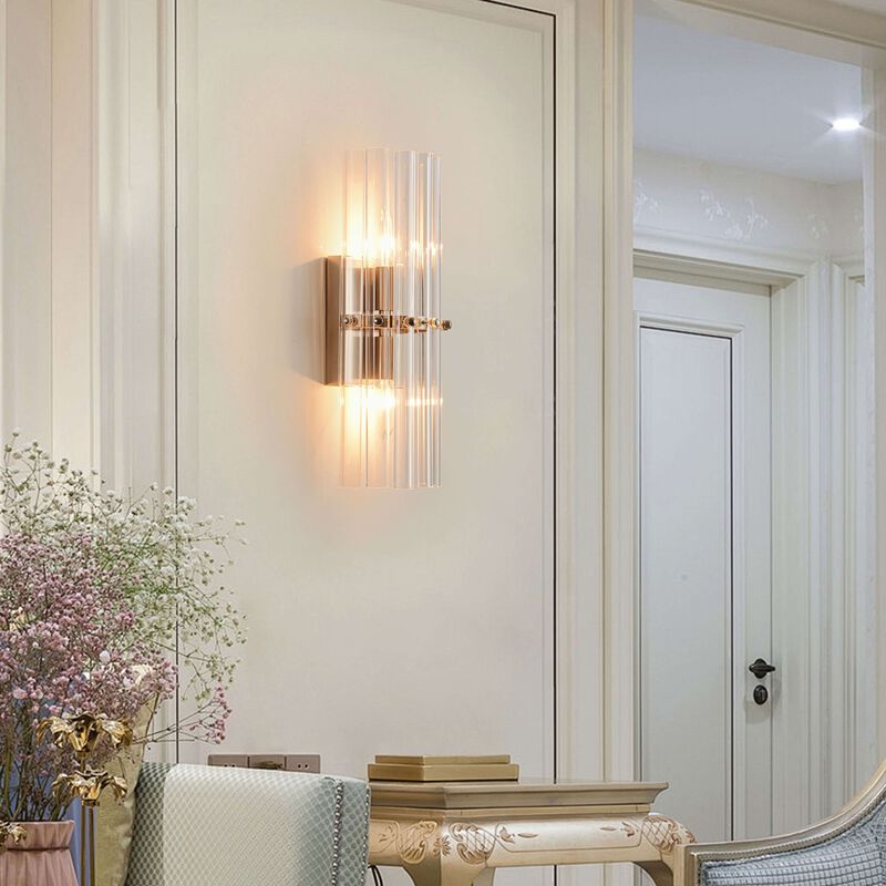 Clara 2-Light Satin Nickel Crystal Glass Bar Wall Sconce image number 3