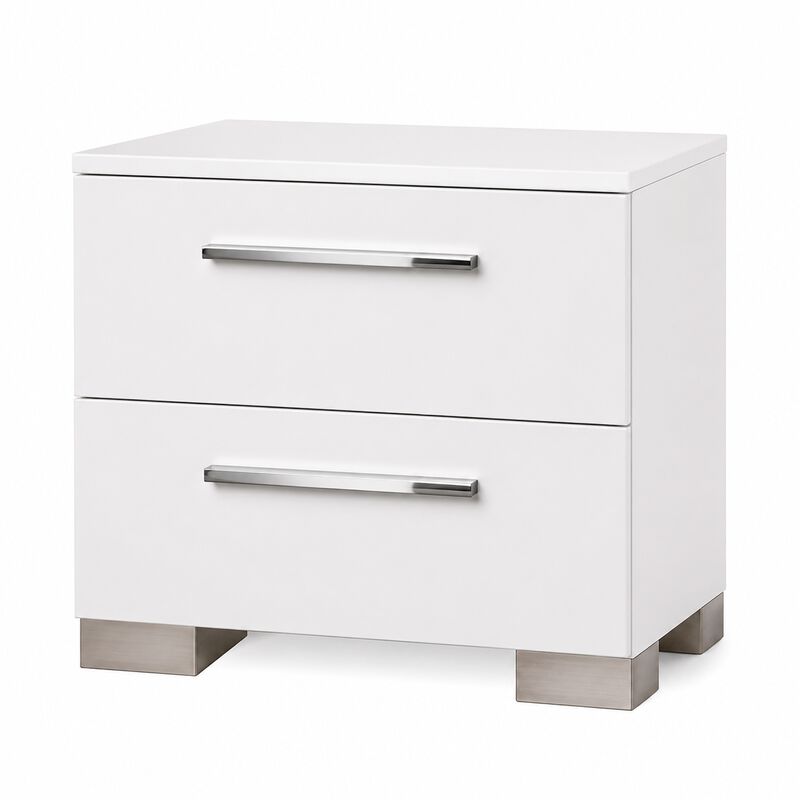 Gely 5pc Queen Bedroom Set, 2 Nightstands, Button Tufted, LED, Glossy White image number 3