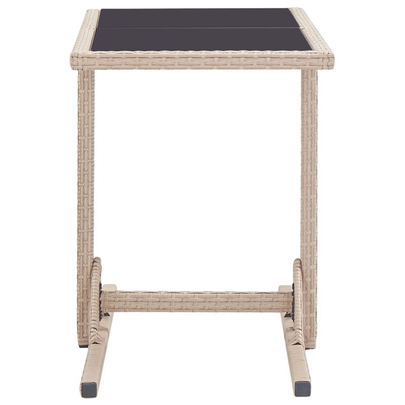vidaXL Garden Table Beige 43.3"x20.9"x28.3" Glass and Poly Rattan