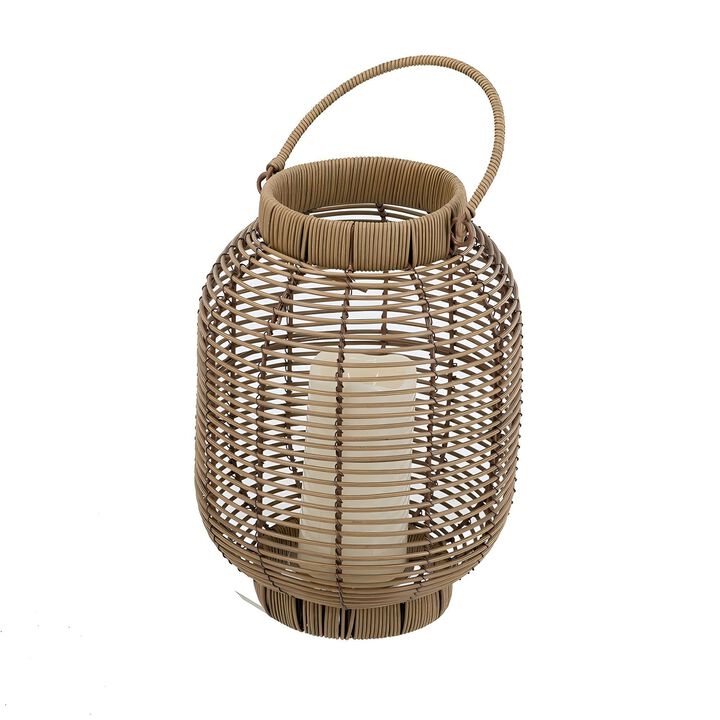 Clihome 8.7x8.7x11.8" Brown Poly Rattan Lantern with White LED Candle