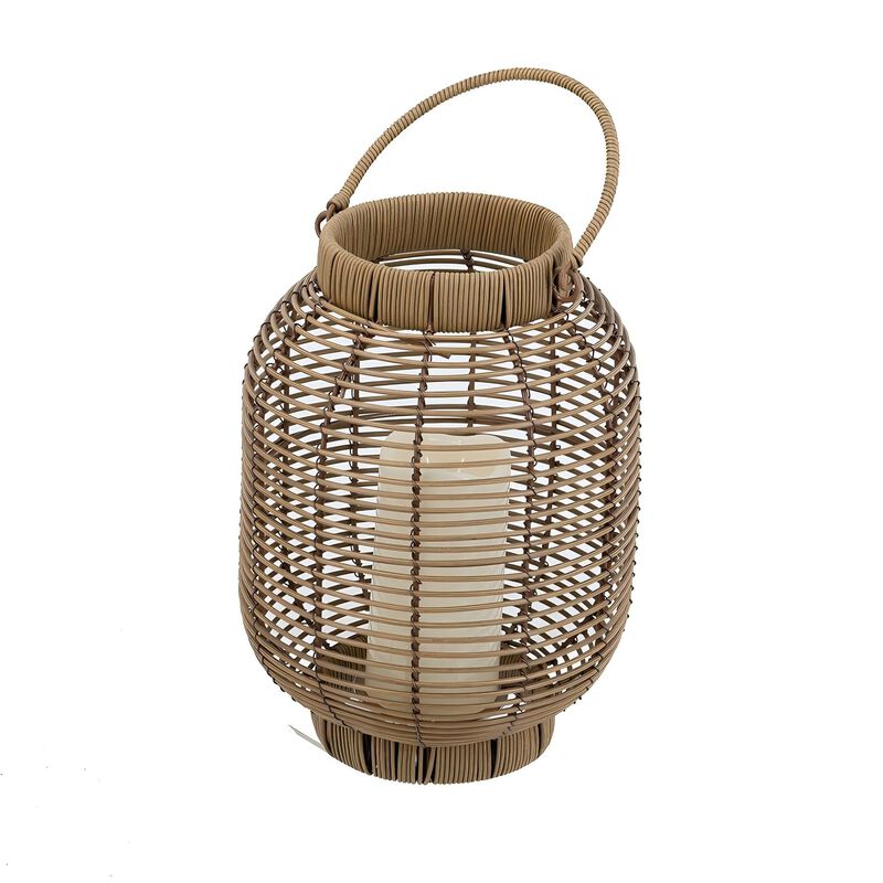 Clihome 8.7x8.7x11.8" Brown Poly Rattan Lantern with White LED Candle image number 0