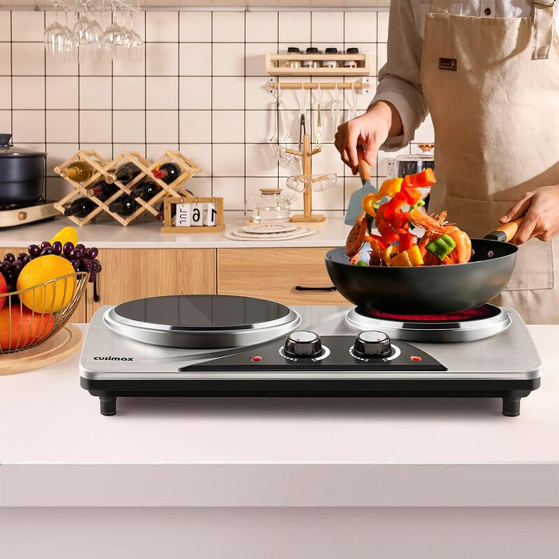Cusimax Hot Plate, 1800W Double Burners, Infrared Burners Electric Ceramic Hot Plate Cooktop for Cooking, Portable Countertop Cooktop image number 1