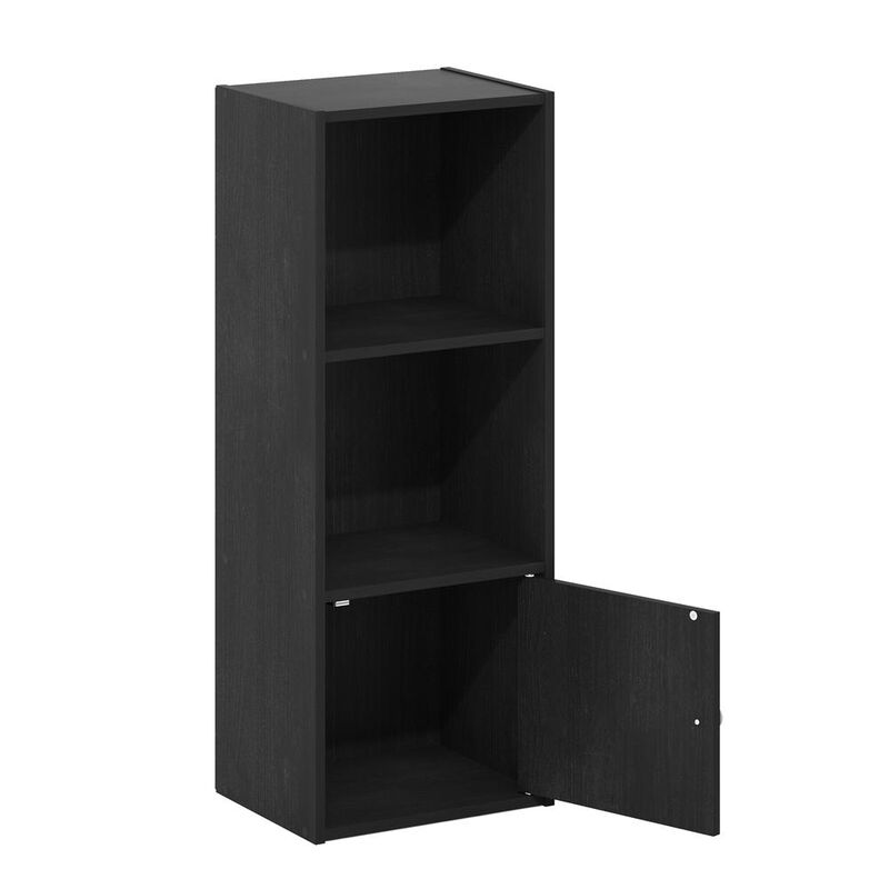 Furinno Luder 3-Tier Shelf Bookcase with 1 Door Storage Cabinet, Blackwood