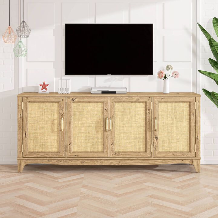 FESTIVO 71 in. Natural Wood TV Stand for TVs up to 80 in. with Storage