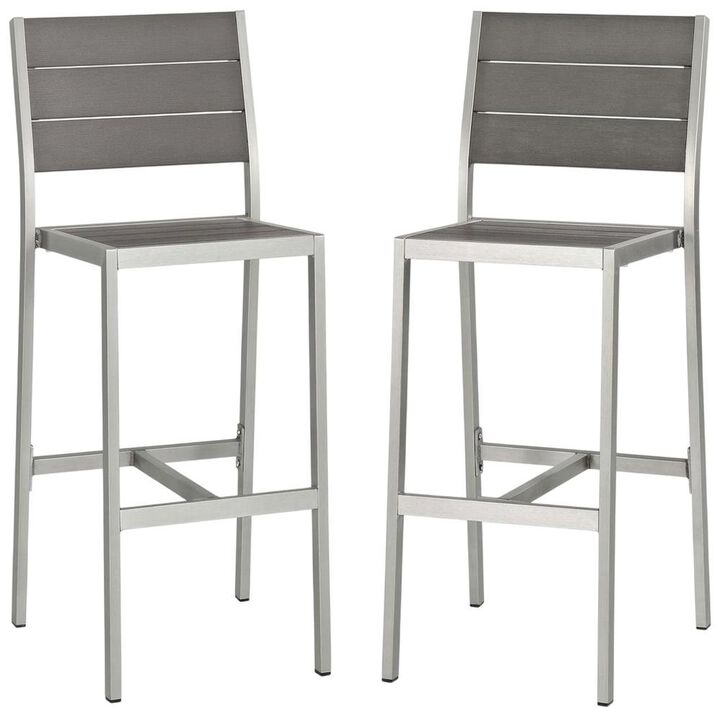 Outdoor Patio Aluminum Armless Bar Stool Set Of 2 With Durable Frame