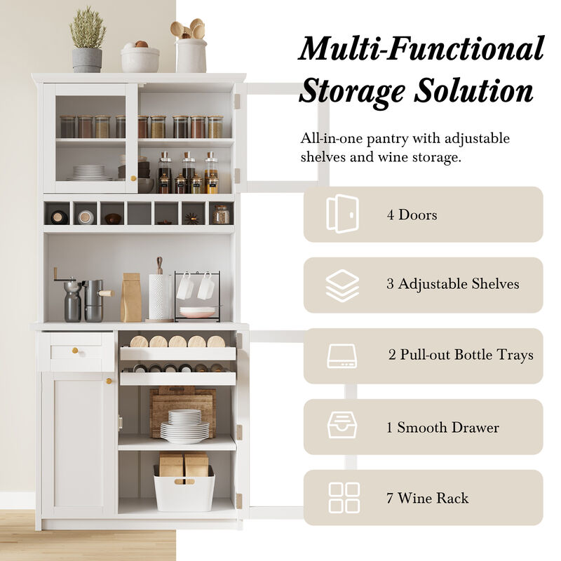 Freestanding Buffet with Hutch Tall Kitchen Pantry Storage Cabinet image number 4
