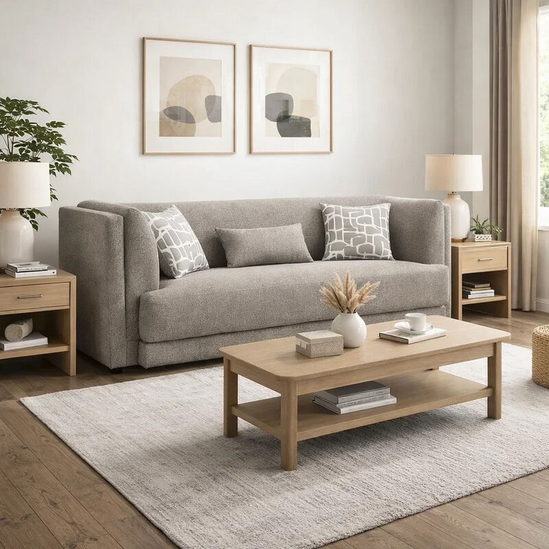 Gely 87 Inch Sofa with 3 Accent Pillows, Straight Arms, Gray Chenille image number 6