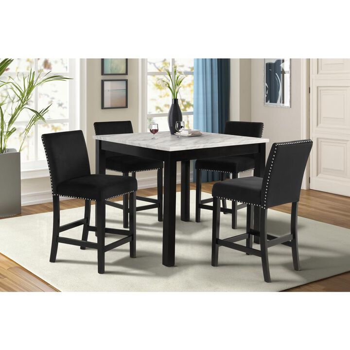 New Classic Furniture Furniture Celeste 5-Piece Faux Marble & Wood Counter Set in Black