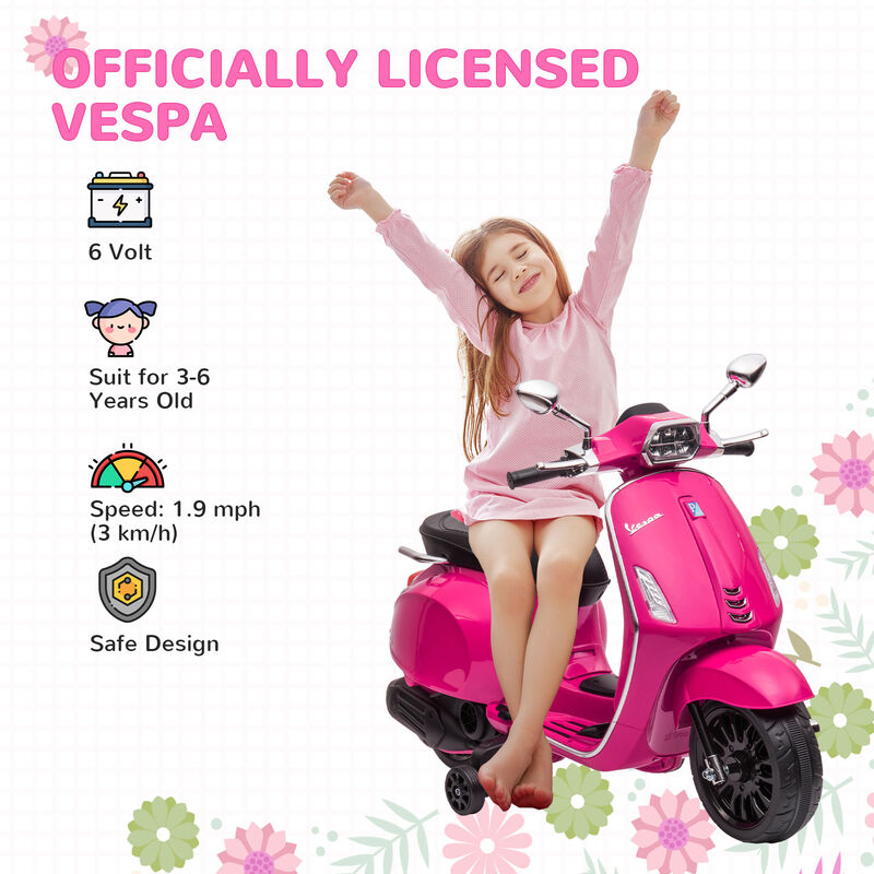 BreeBe Vespa Licensed Kids Motorcycle 6V Toddler Motorcycle with Music, FM Radio, Headlight image number 3