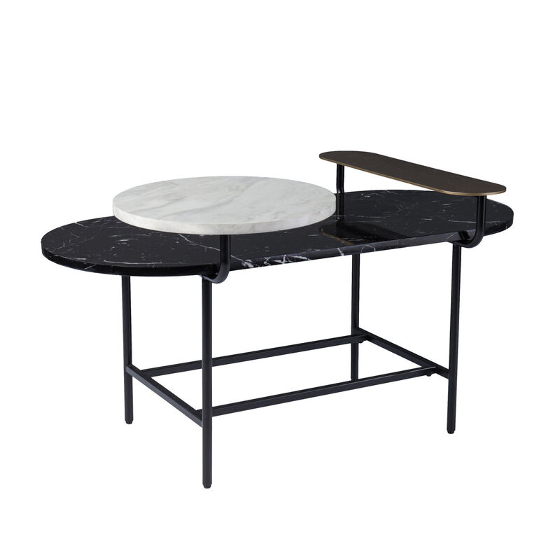 Hivvago 42 Inch  Black Faux Marble And Metal With Iron Coffee Table