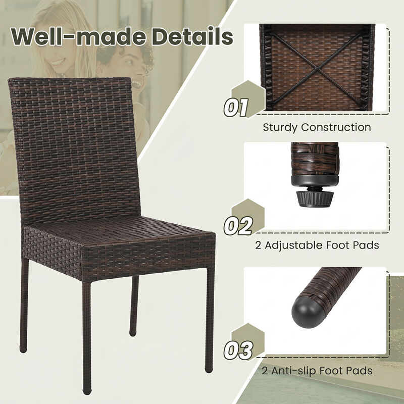 Outdoor Rattan Wicker Dining Chairs Set of 4 with Cushioned Seats image number 5