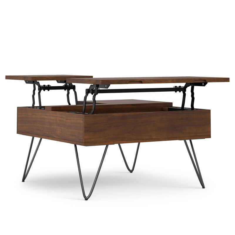 Hunter  32 inch Wide Square Industrial Lift Top Coffee Table in Walnut