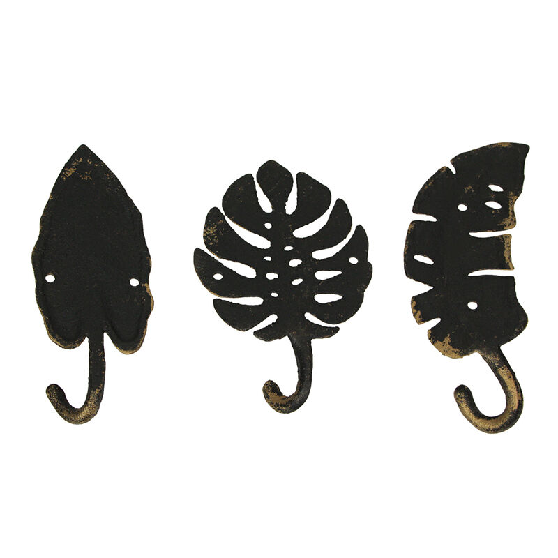 Zeckos Tropical Leaf Metal Wall Art - Set of 3 Decorative Wall Hooks, Gold Finish - Charming 6.25" Leaves - Functional Wall Art Storage Solution for Keys, Coats, Towels image number 3