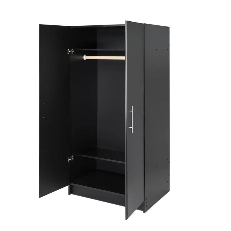 Hivvago Bedroom Armoire Wardrobe Cabinet with Hanging Rail in Black Wood Finish