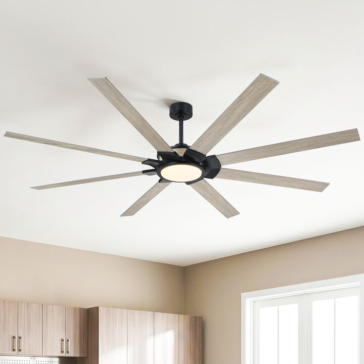 84" Black Farmhouse Windmill 8 Blade Reversible DC Dimmable Extra Large Ceiling Fan with LED Light and Remote