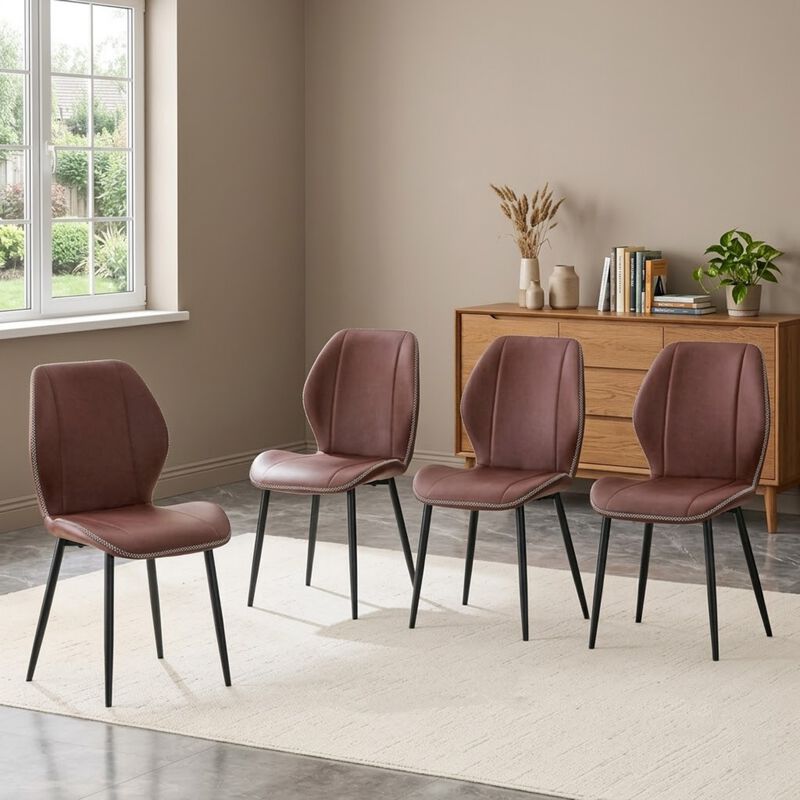 Whisen 4-Pack PU Leather Dining Chairs with Adjustable Feet, Metal Frame, Light Luxury Upholstered Chairs for Dining Room, Office, Study image number 4