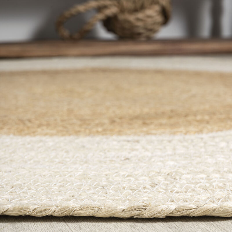 Oceana Two-Tone Boho Jute Circle Cream/Natural Round Area Rug