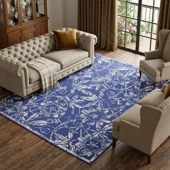 HomeRoots Floral Distressed Non Skid Area Rug