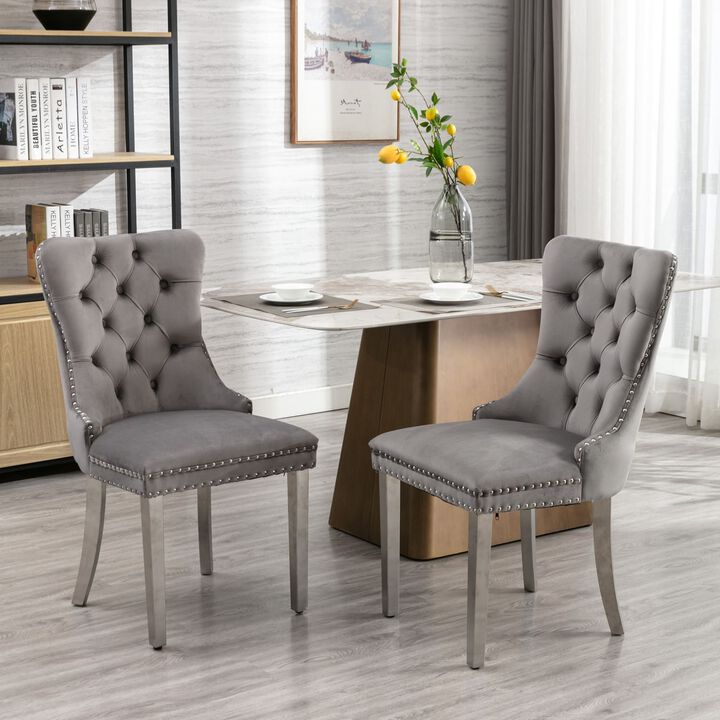 Hivvago 2 pcs HighEnd Tufted Contemporary Velvet Chair with Chrome Stainless Steel Legs