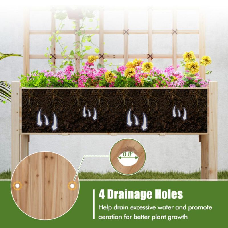 Hivvago Raised Garden Bed with Lattice Trellis and Drainage Holes Elevated