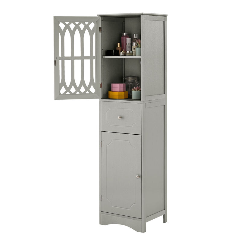 Tall Bathroom Cabinet, Freestanding Storage Cabinet with Drawer and Doors, MDF Board, Acrylic Door, Adjustable Shelf, Grey