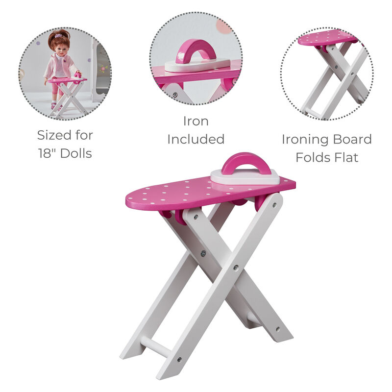 Olivia's Little World Little Princess Dolls Ironing Board and Iron for 18" Dolls, Pink/White image number 2