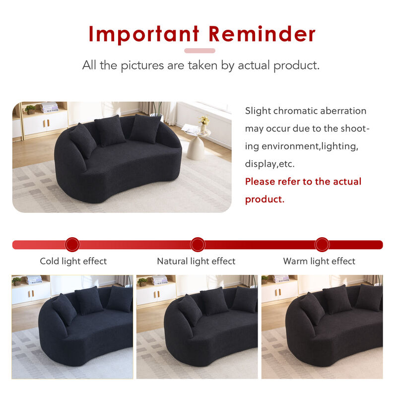 Whisen 65" Chenille Loveseat, 2-Seat Modular Sofa with 3 Pillows for Living Room, Apartment, Office image number 6