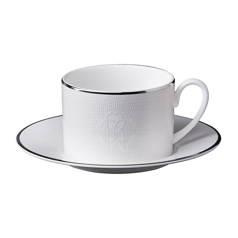Tea Cup & Saucer LIZARD PLATIN Set of 2 in Luxury Box diam. 3.3", H 2.3", cap. 7.5 oz, Saucer diam. 6" image number 0