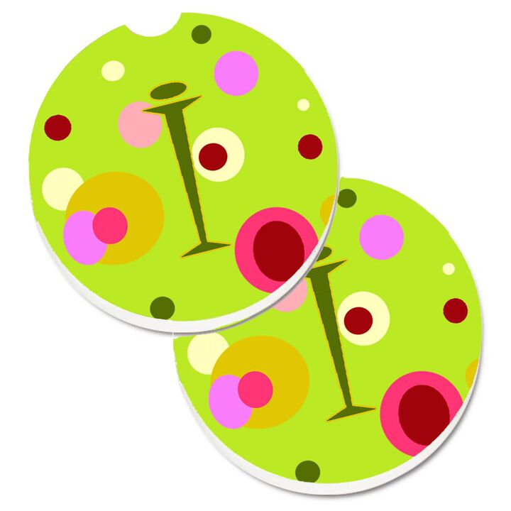 Caroline's Treasures Letter I Monogram - Lime green Set of 2 Cup Holder Car Coasters CJ1010-ICARC, 2.56, Multicolor