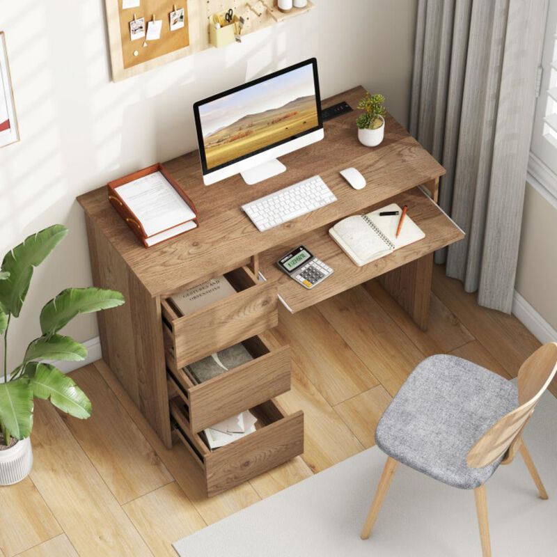 Computer Desk with Power Outlet Keyboard Tray and 3 Large Drawers