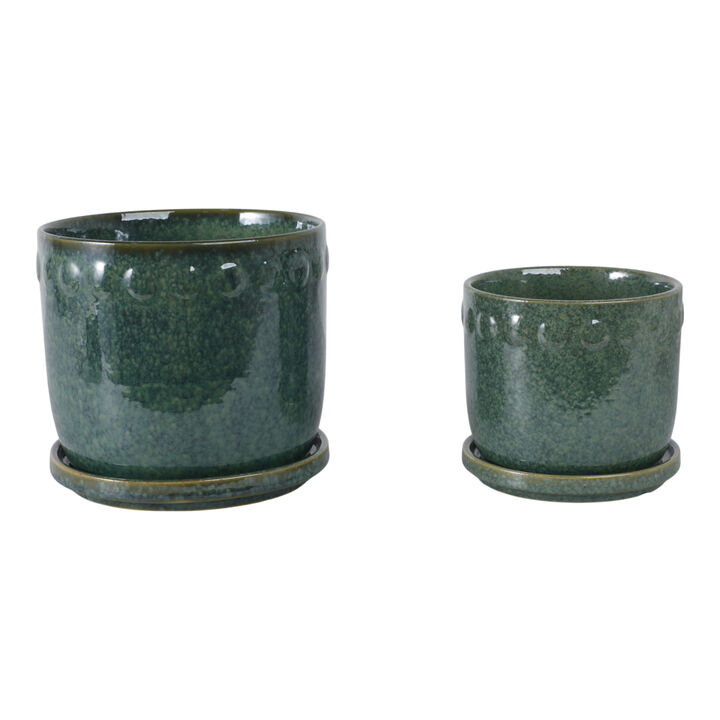 S/2 6/8" Reactive Bubble Trim Planter W/saucer,grn