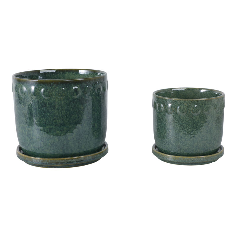 S/2 6/8" Reactive Bubble Trim Planter W/saucer,grn image number 0