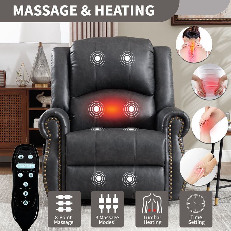 Faux Leather Recliner Chair Rocker Swivel Chair Manual Recliner with Heat & Massage image number 4