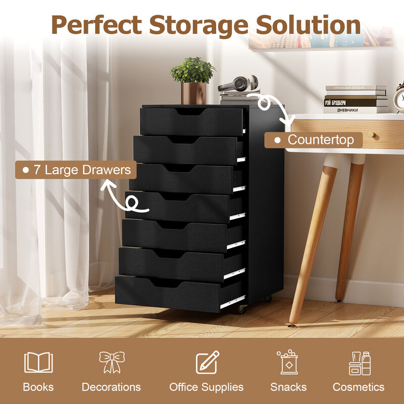 Floor Standing 7 Drawer Storage Chest Cabinet with Wheels image number 7
