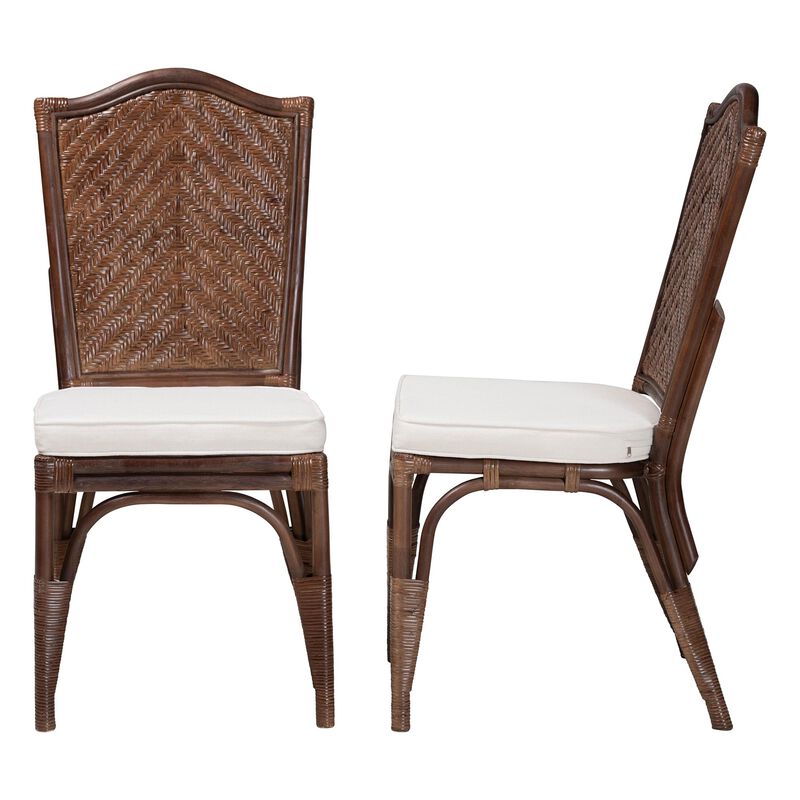 bali & pari Mahdis Natural Rattan 2-Piece Dining Chair Set with Cushion - Handwoven Wicker Accent Chair with Woven Chevron Back for Kitchen or Dining Room image number 2